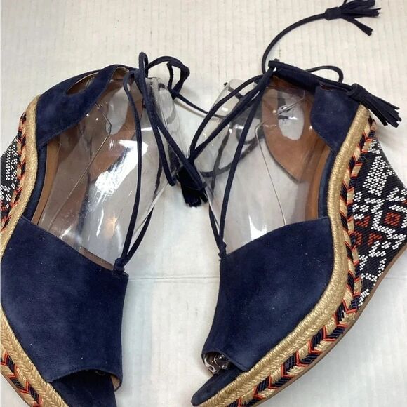 Cabi isla‎ espadrille wedged suede sandal navy blue - Picture 5 of 9